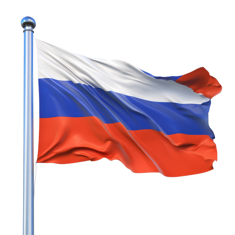 Russia flag waving in the wind against a Transparent background capturing national pride and identity, russia flag flying in the wind isolated on png