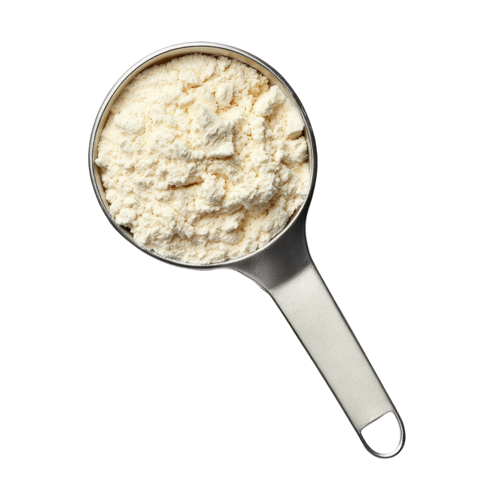 Whey protein scoop isolated on Transparent background showcasing nutritional supplement for fitness enthusiasts, whey protein in scoop isolated on background png