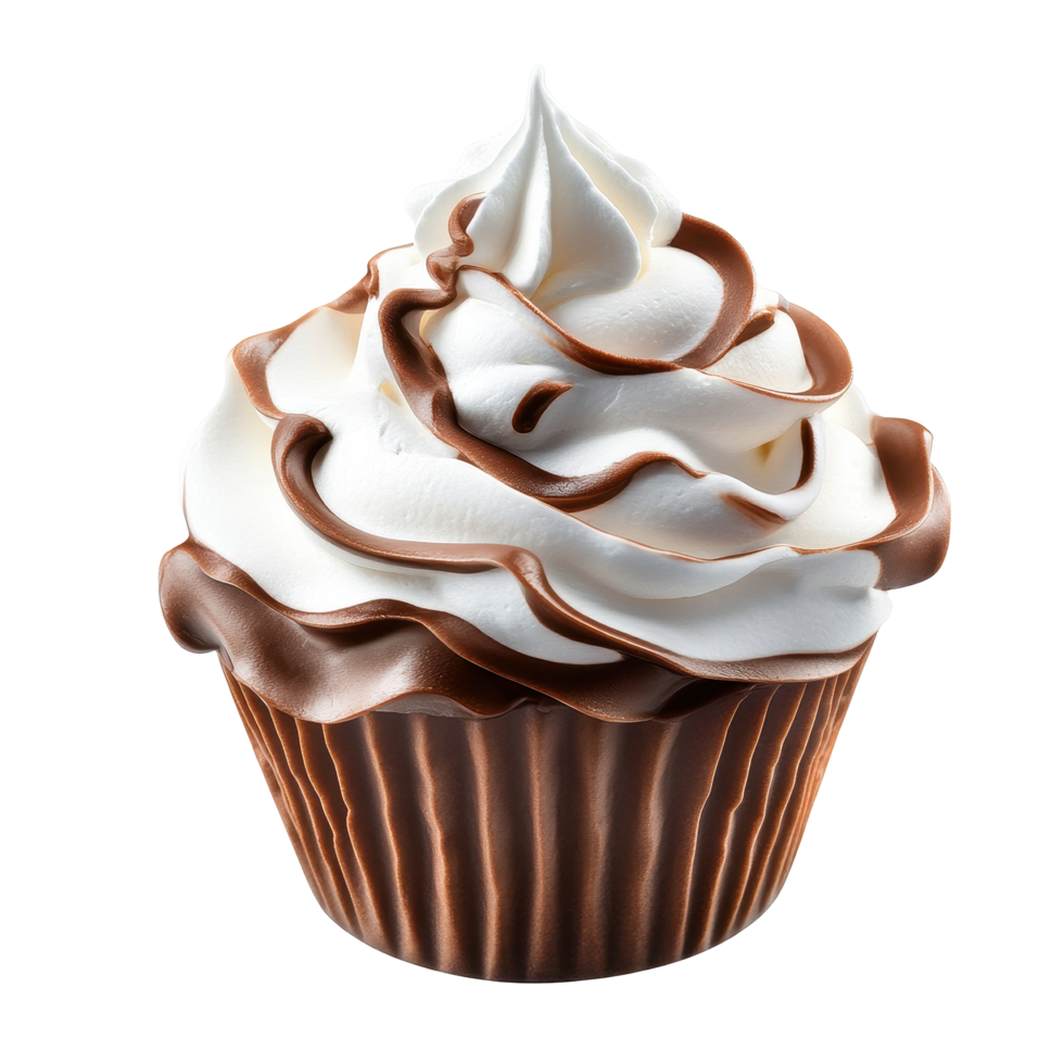 Whipped cream swirl in white and chocolate showcased on a dessert, white and chocolate whipped cream isolated on Transparent background, background png