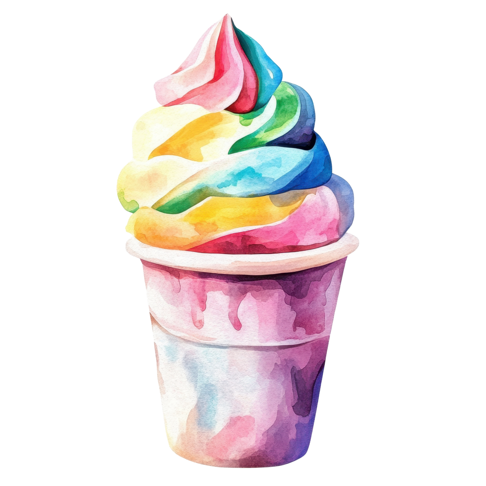 Delightful watercolor illustration of a colorful ice cream cup against a Transparent background, Watercolor cup ice creamPNG background background Cartoon ice cream bundle png