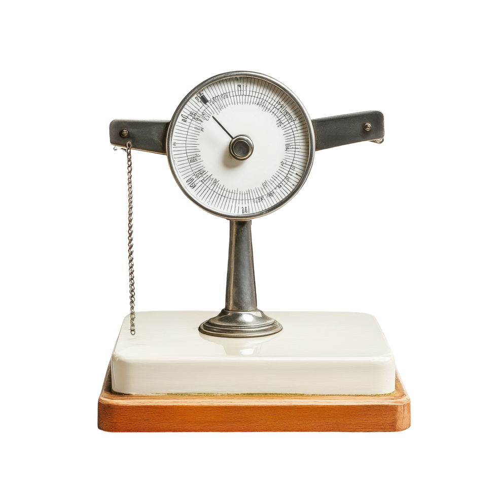 Weighing scale on a clean Transparent background showcasing vintage design and functionality for precise measurement, weighing scaleisolated on background png