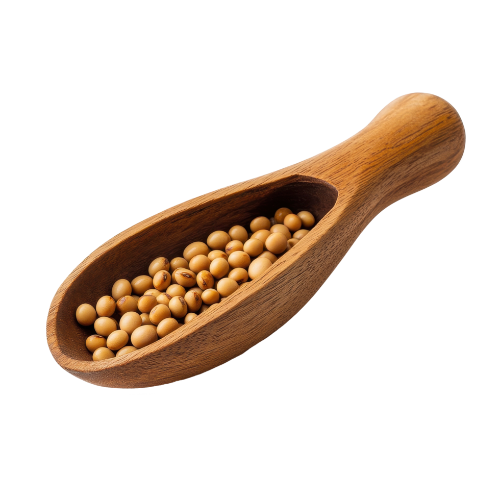 Soybeans in a wooden scoop against a clean Transparent background for culinary and health purposes, Soybean in wooden scoopisolated on background png