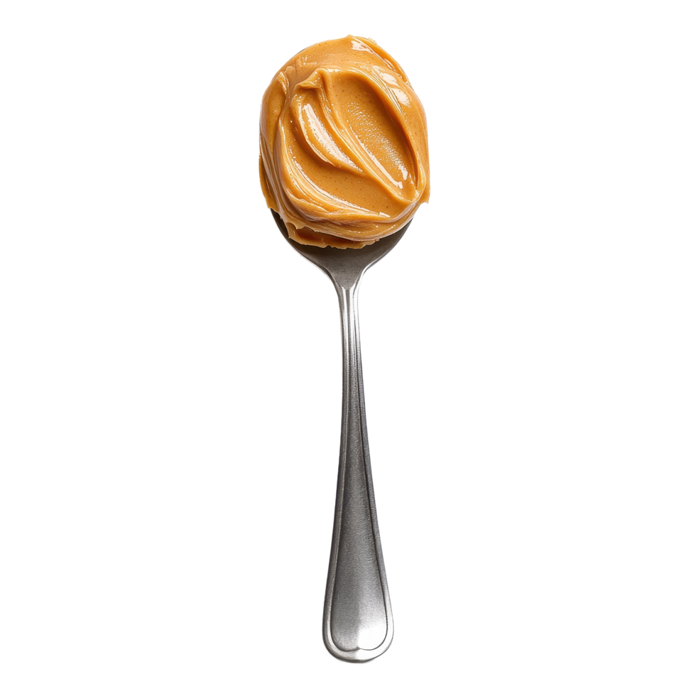 Spoon of creamy peanut butter ready for spread on sandwiches or as a snack, Spoon peanut butter isolated on Transparent background, background png