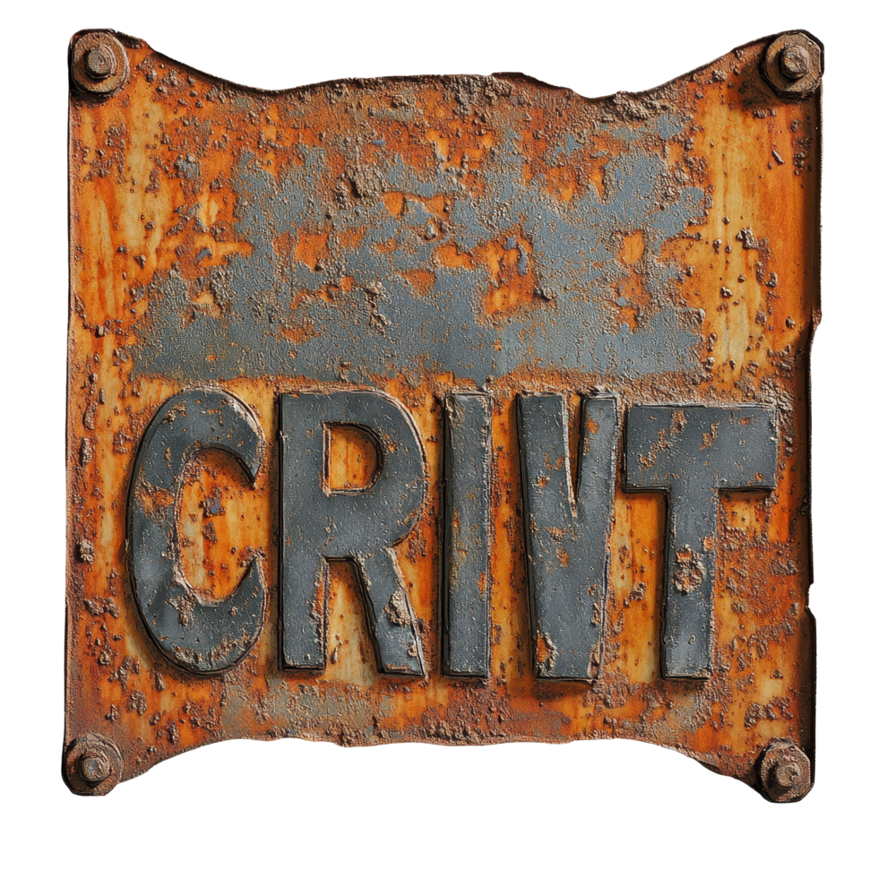 Rusty sign displaying the word critic against a Transparent background emphasizing the passage of time and deterioration, rusty sign with the word critic on it, background png