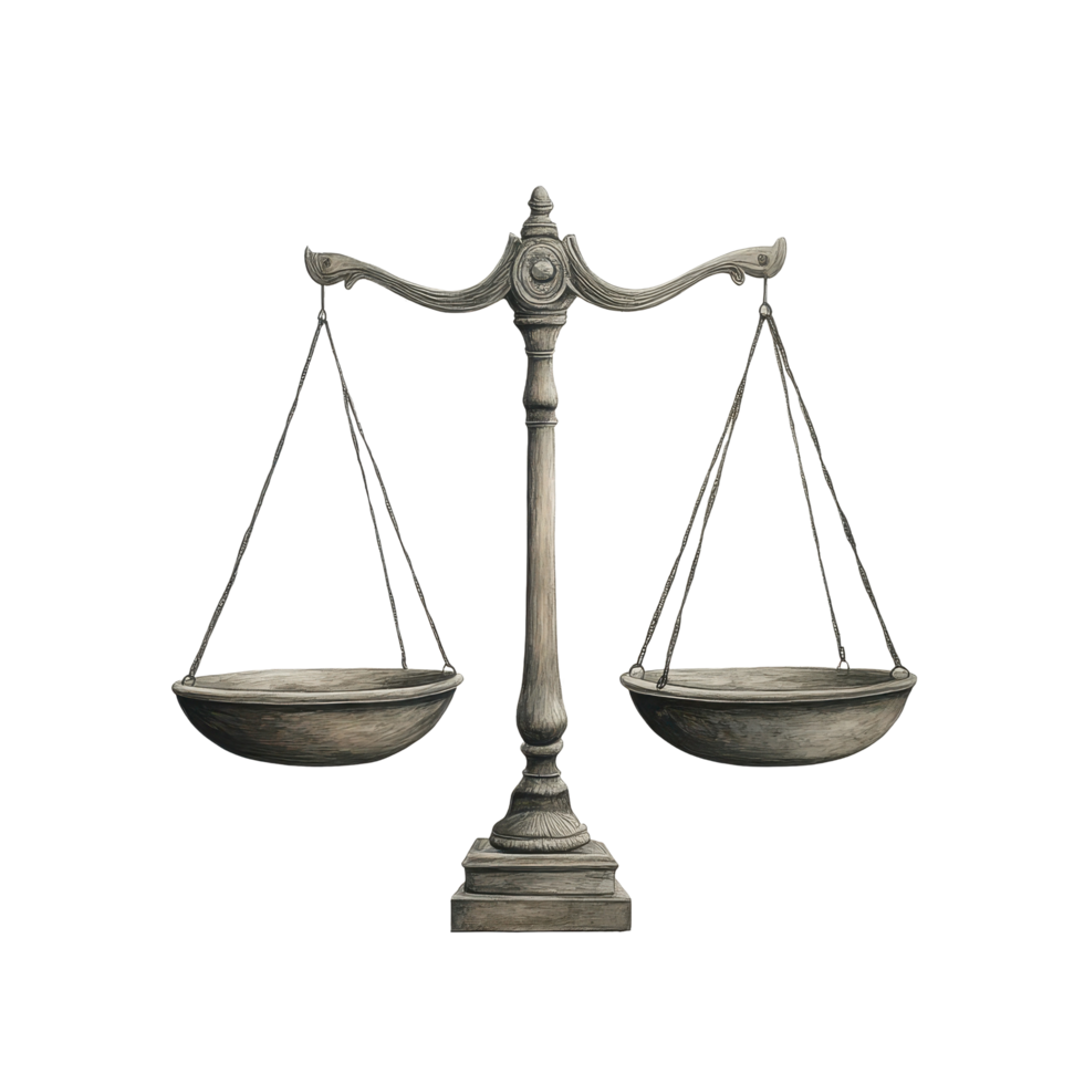 Symbol of justice represented by balanced scales on a Transparent background, Scale Justice, background png