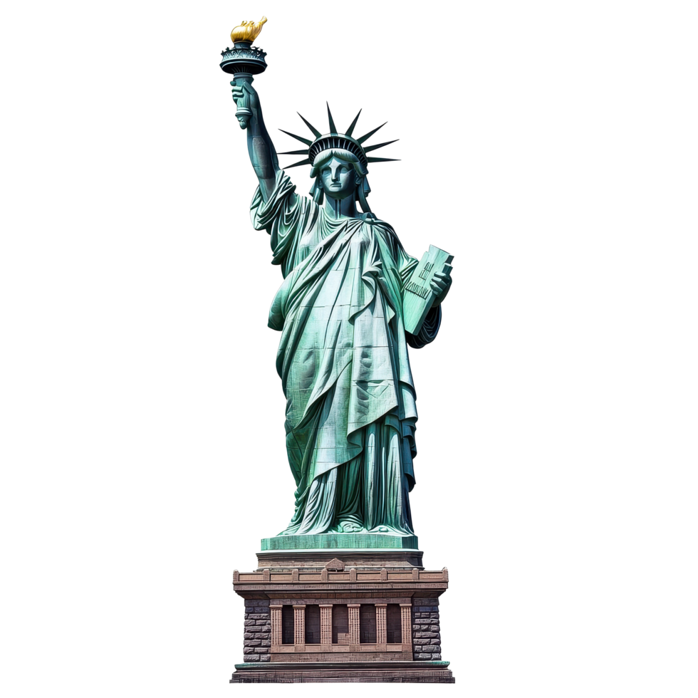 Statue of Liberty standing tall on a Transparent background showcasing freedom and hope, Statue of Liberty in New York isolated on White background png