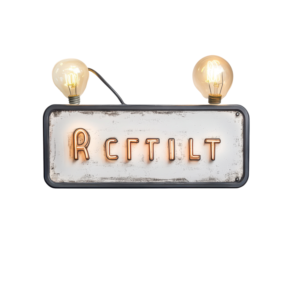Sign featuring light bulbs with the word recepti, brightly lit in a modern environment, sign with a light bulb and a sign that says reception, Transparent background png