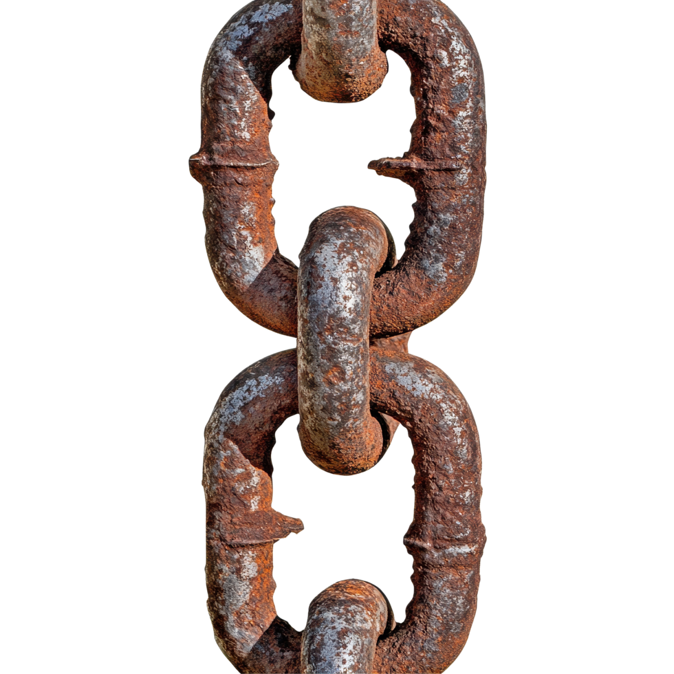 Rusty metal chain displayed against a plain Transparent background showcasing its weathered texture and details, rusty metal chain, background png