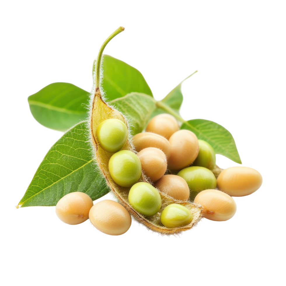 Soybean seeds and pods on Transparent background highlighting their natural colors and textures, Soybeans seeds on background png