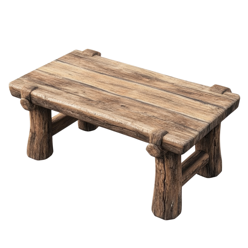 Rustic coffee table design featuring natural wood finish and sturdy construction, Rustic coffee table isolated on Transparent background, background png