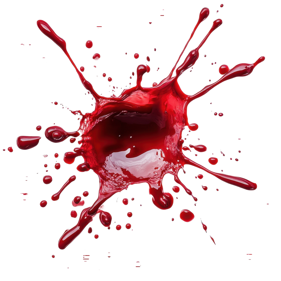 Blood splash on a stark Transparent background creating a striking visual contrast for artistic expression, Splash blood on png