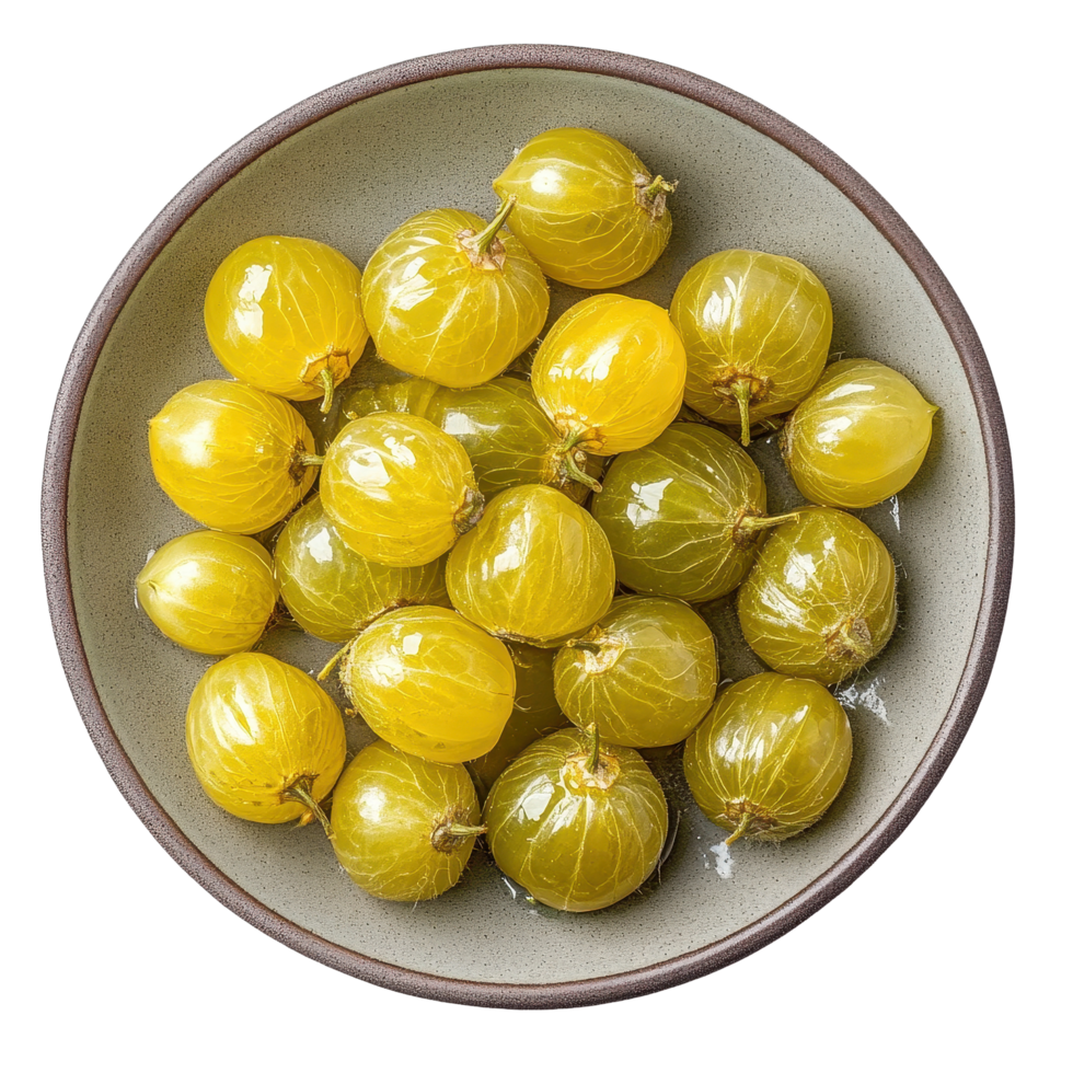 Star gooseberries arranged neatly in a bowl on a clean white surface showcasing their vibrant colors, star gooseberry in a plateisolated on Transparent background png