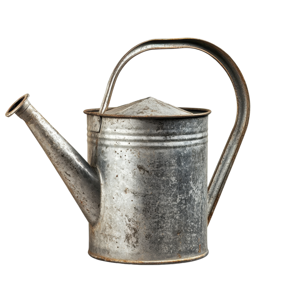 Watering can ready for gardening tasks in an isolated outdoor area, watering metal can for gardening on isolatedisolated on Transparent background png