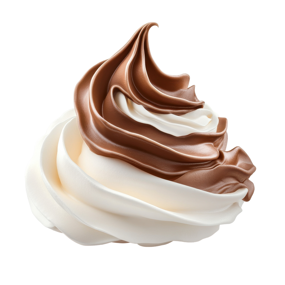 Whipped cream blend featuring rich chocolate and smooth vanilla on a Transparent background, white and chocolate whipped cream isolated on png