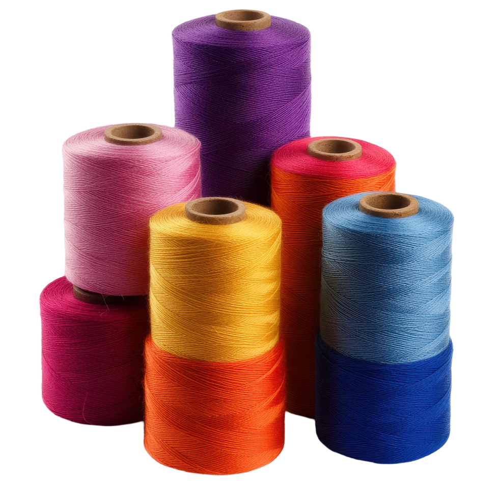 Colorful spools of thread arranged on a Transparent background for sewing and crafting projects, Spools Thread, background png