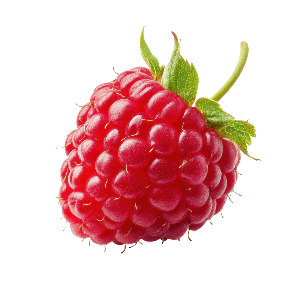 Solitary raspberry against a Transparent background exhibiting vibrant color and fresh appearance, Solitary raspberry isolated on background png