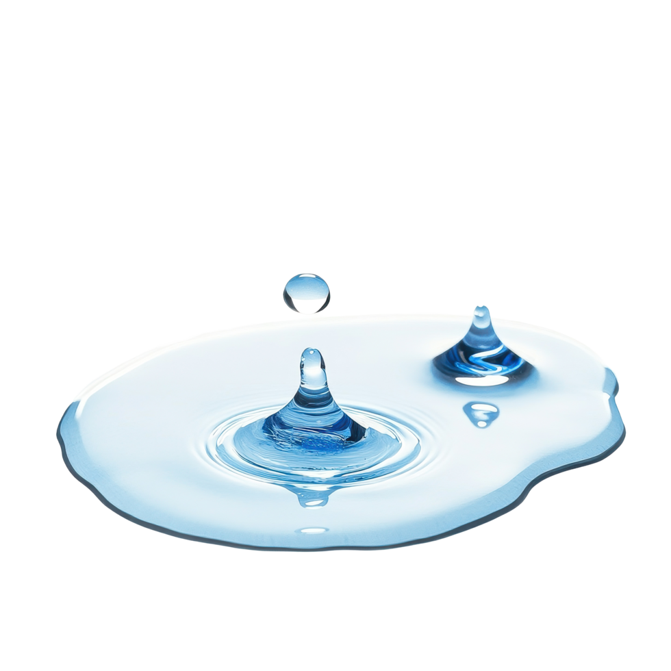 Water drop spills on a reflective surface creating ripples on a bright background, Spilled water drop on the floor isolated on white or isolated on Transparent background, background png