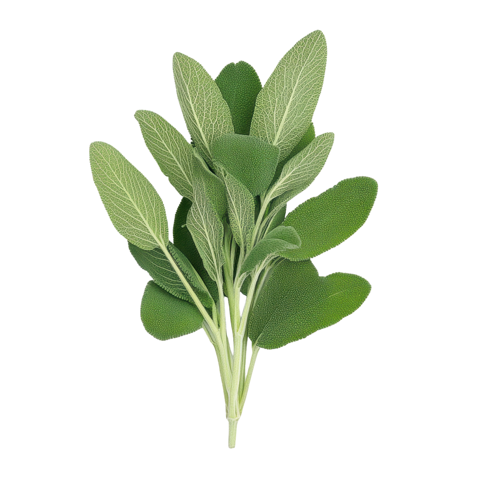 Fresh sage plant isolated against a clean Transparent background highlighting its vibrant green leaves, Sage plant isolated on background png