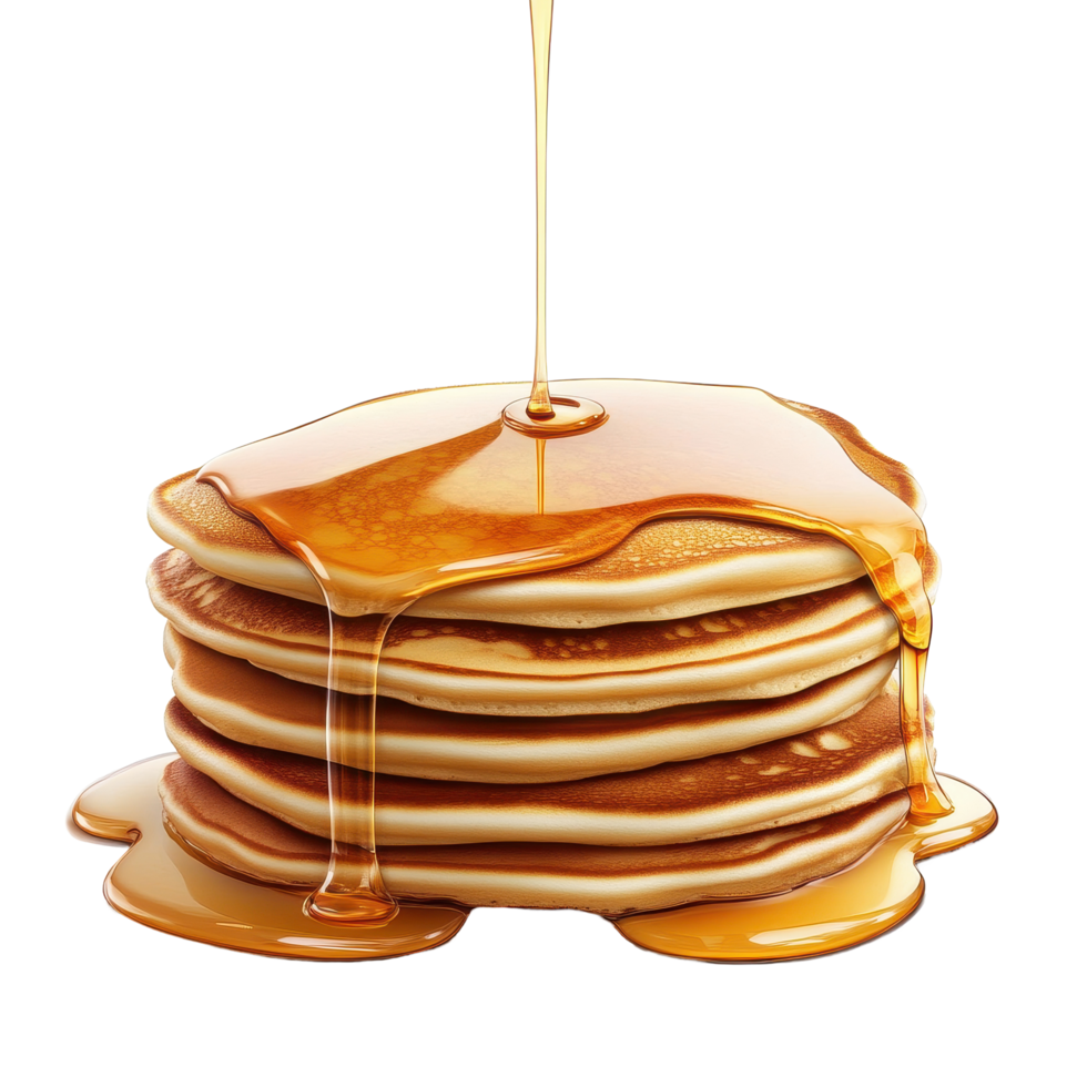 Delicious stack of pancakes drizzled with golden honey syrup on a clean background, stack pancake with honey syrup on isolatedisolated on Transparent background png