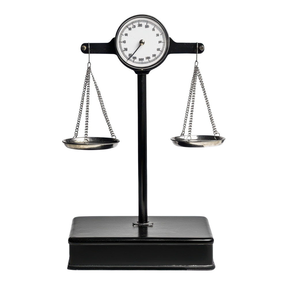Weighing scale with a round dial on a Transparent background for accurate measurement of items, weighing scaleisolated on background png