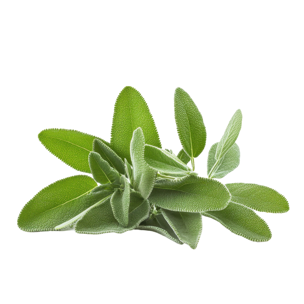 Fresh sage plant with lush green leaves isolated against a Transparent background for culinary use, Sage plant isolated on background png