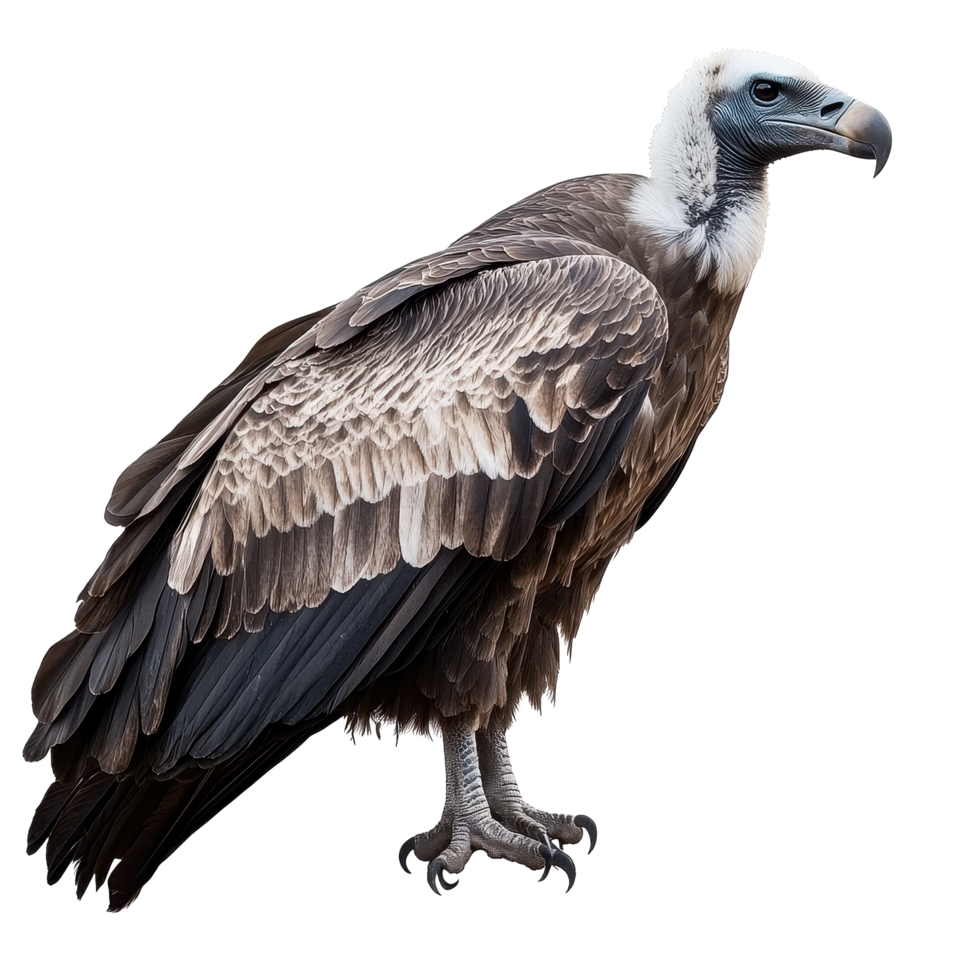 Vulture stands isolated on a Transparent background showcasing its impressive features and details of plumage, Vulture Isolated on png