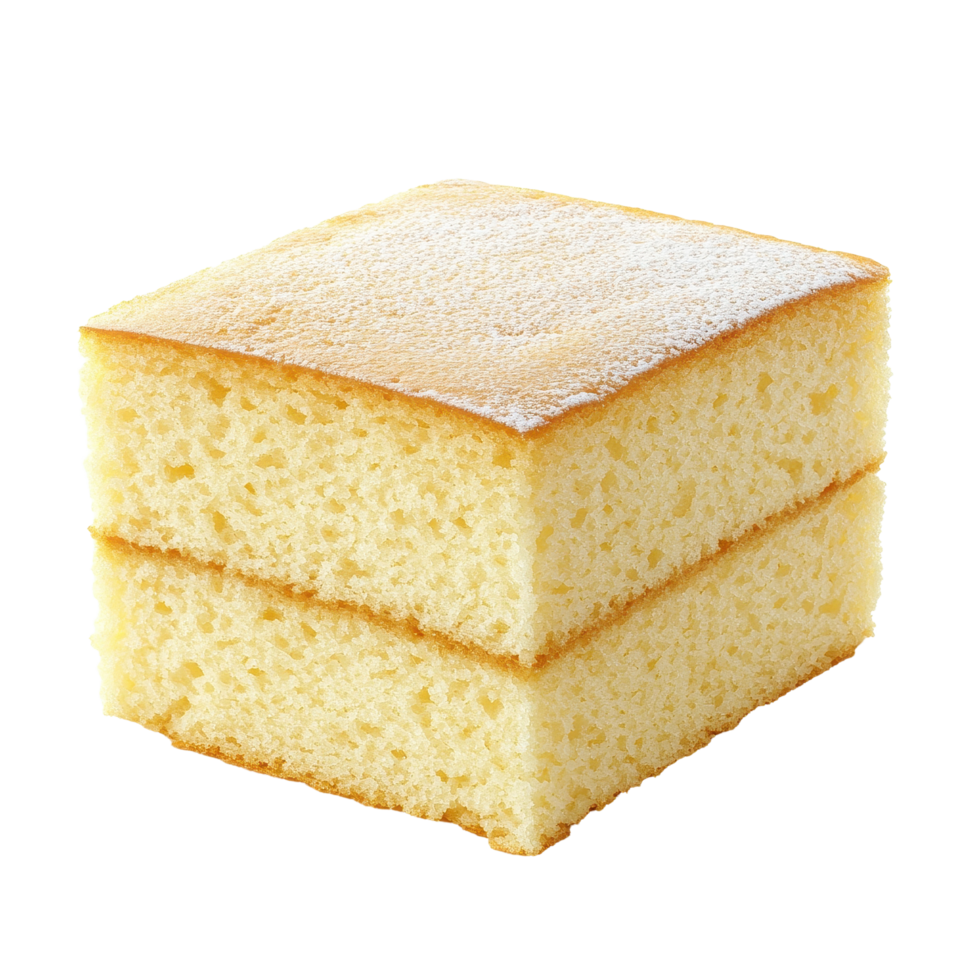 Delightful sponge cake ready to serve with its soft and airy texture on a clean Transparent background, sponge cake food isolated on background png
