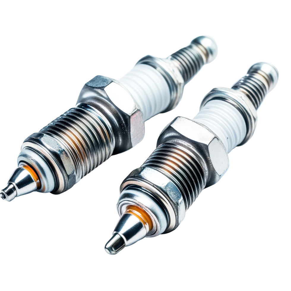 Spark plugs showcasing design and function with metallic and white elements on clean backdrop, spark plugs, Transparent background png
