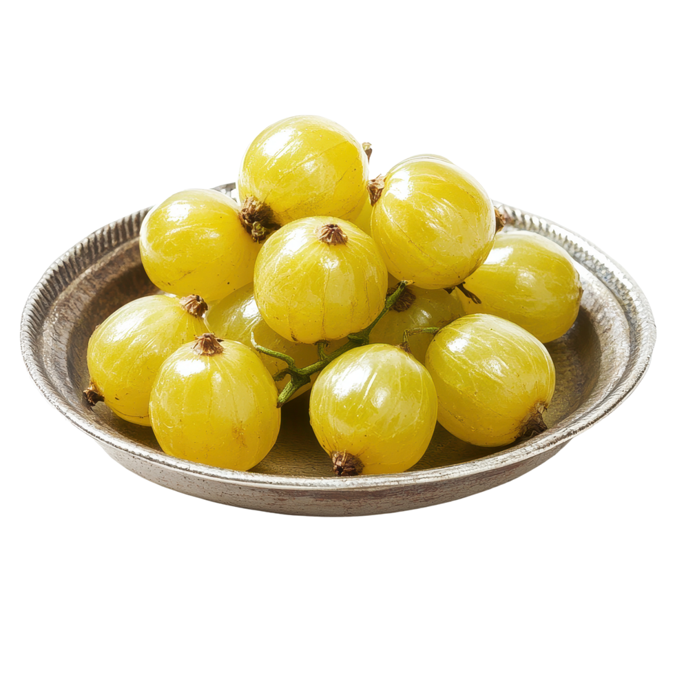Star gooseberries served on a decorative plate isolated against a Transparent background, star gooseberry in a plateisolated on background png