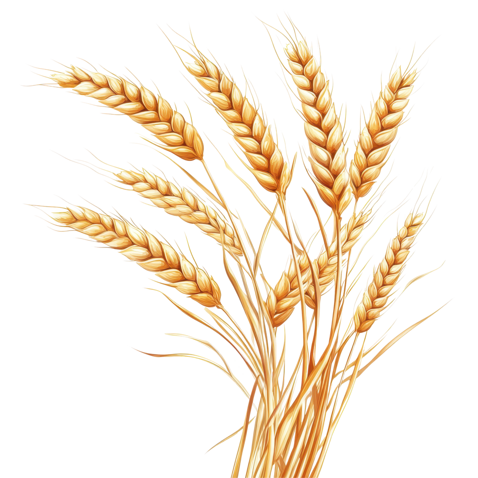 Wheat stalks standing upright against a bright Transparent background highlighting their golden texture, Wheat, isolated png