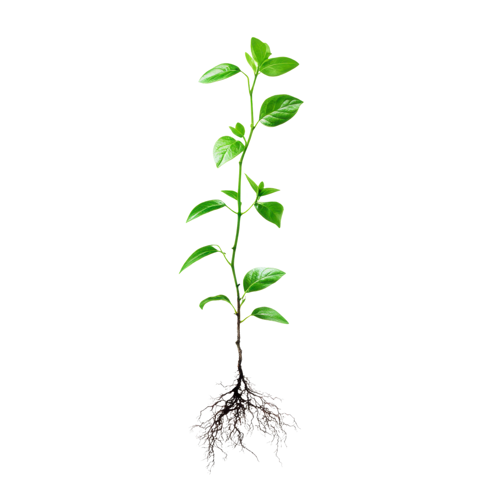 Sapling growth demonstrates the journey from seed to roots in a clear and vibrant display, Sapling Growth The Journey from Seed to Roots, Transparent background png