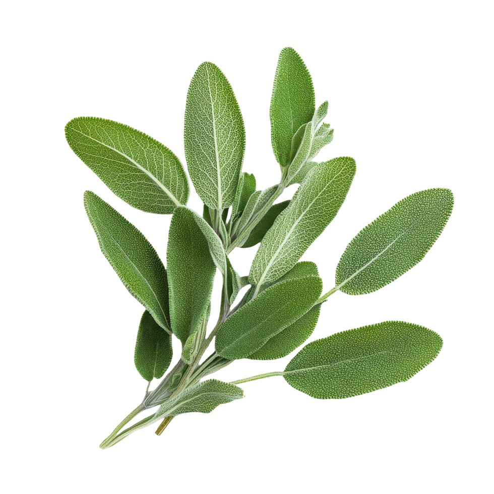 Fresh sage leaves isolated on a Transparent background showcasing their vibrant green color and texture, Sage leaves isolated on background png