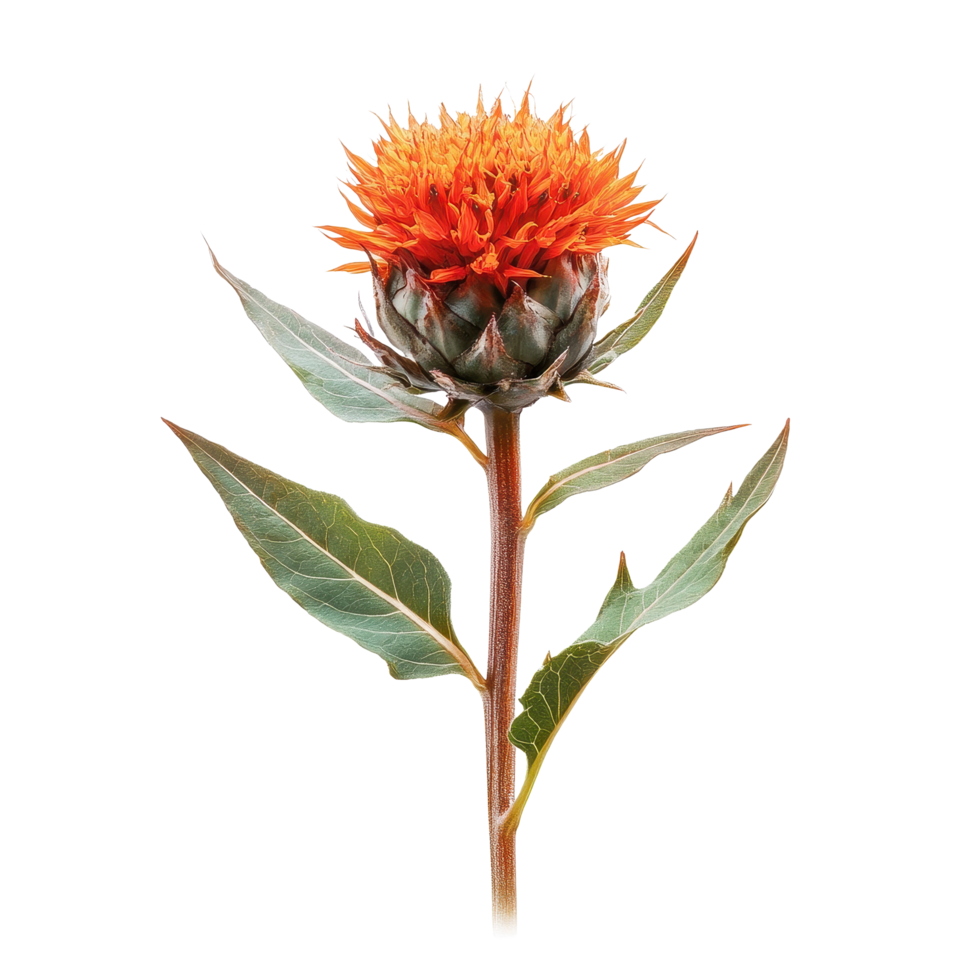 Safflower bloom with vibrant orange petals isolated on a clean Transparent background, Safflower isolated on background png