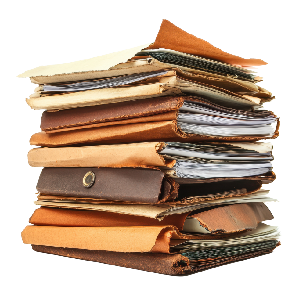 Stacked document files in various colors and textures on a Transparent background, Stack Documents , Files, background png