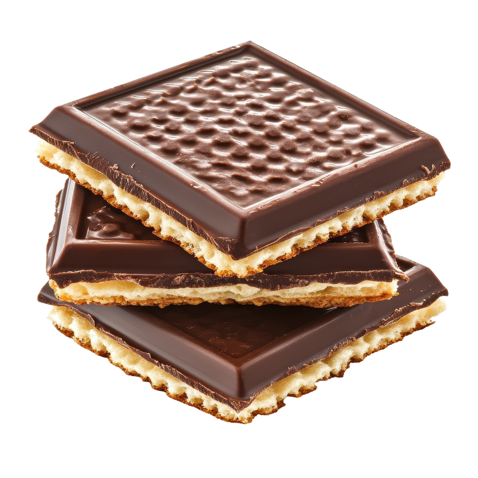 Delicious chocolate-covered wafers stacked elegantly against a Transparent background, wafers in chocolateisolated on background png
