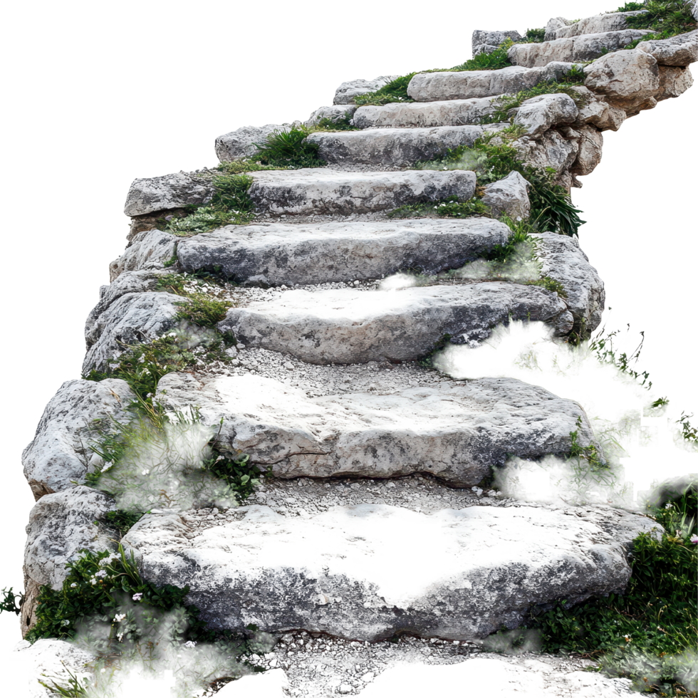 Stone path with steps leading up to a white building under a clear sky during the day, stone path with steps leading up to the top, Transparent background png