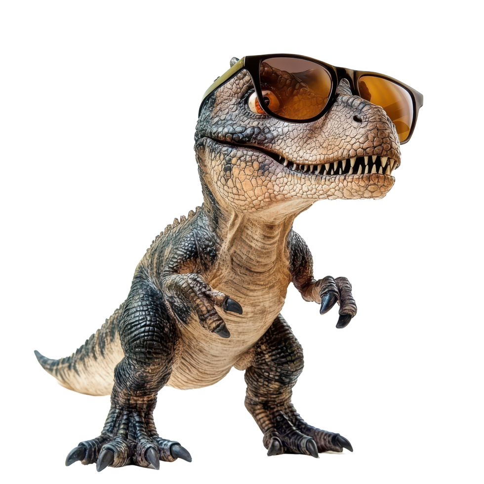 Stylish dinosaur wearing sunglasses against a clean Transparent background for a fun and playful vibe, Stylish Dinosaur With Sunglasses. png