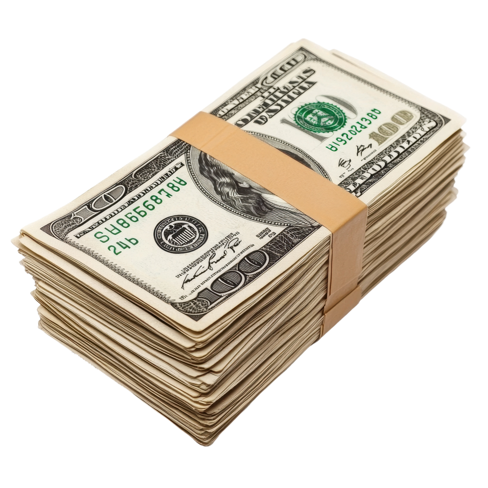 Stack of dollar banknotes isolated on a Transparent background showcasing financial wealth and currency arrangement, Stack dollar banknotes isolated on png