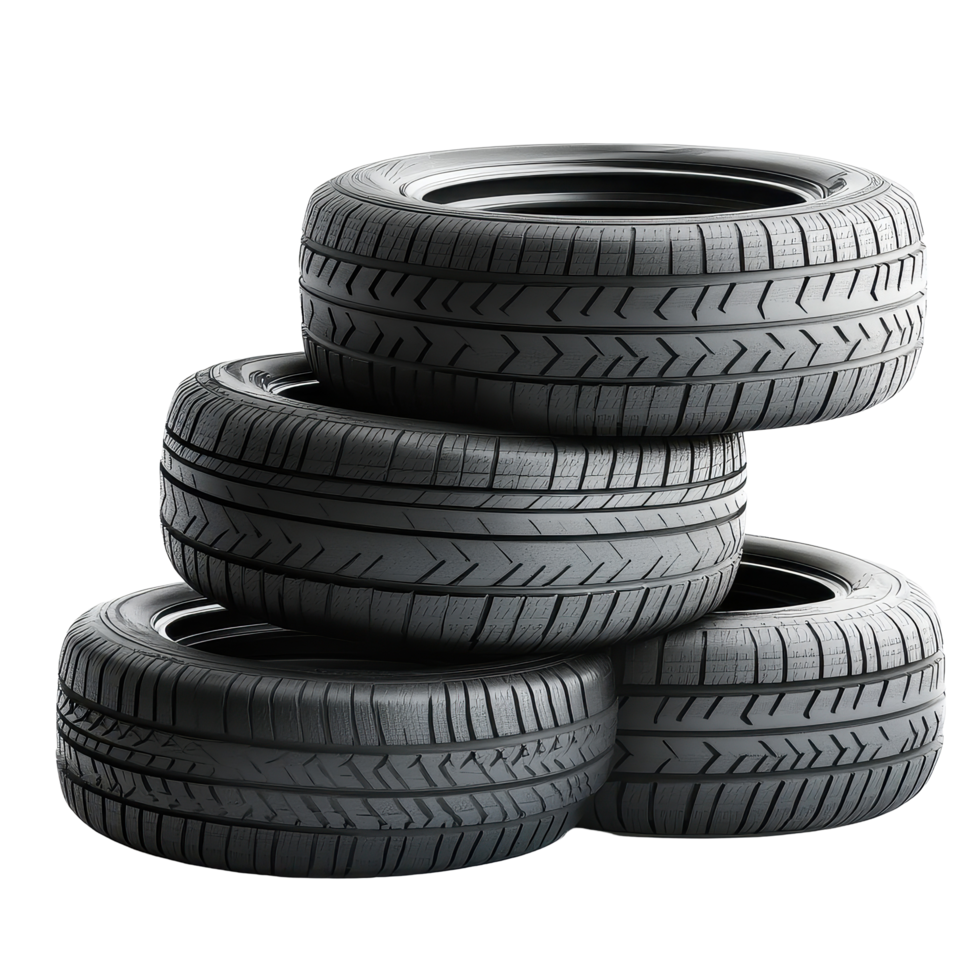 Stacked new tires isolated on a Transparent background for automotive needs and display purposes, Stack new tires isolated on png