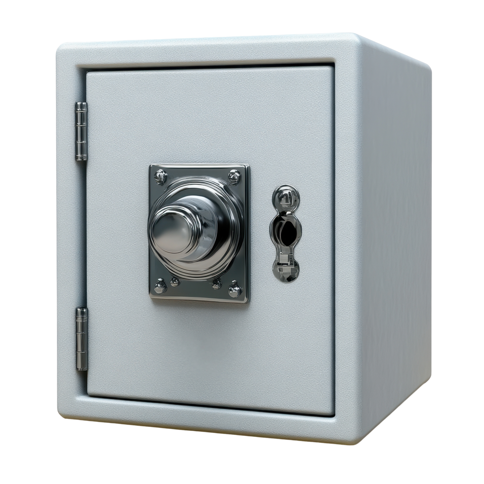 Safe box with a secure locking mechanism isolated on a plain Transparent background, Safe box isolated on png
