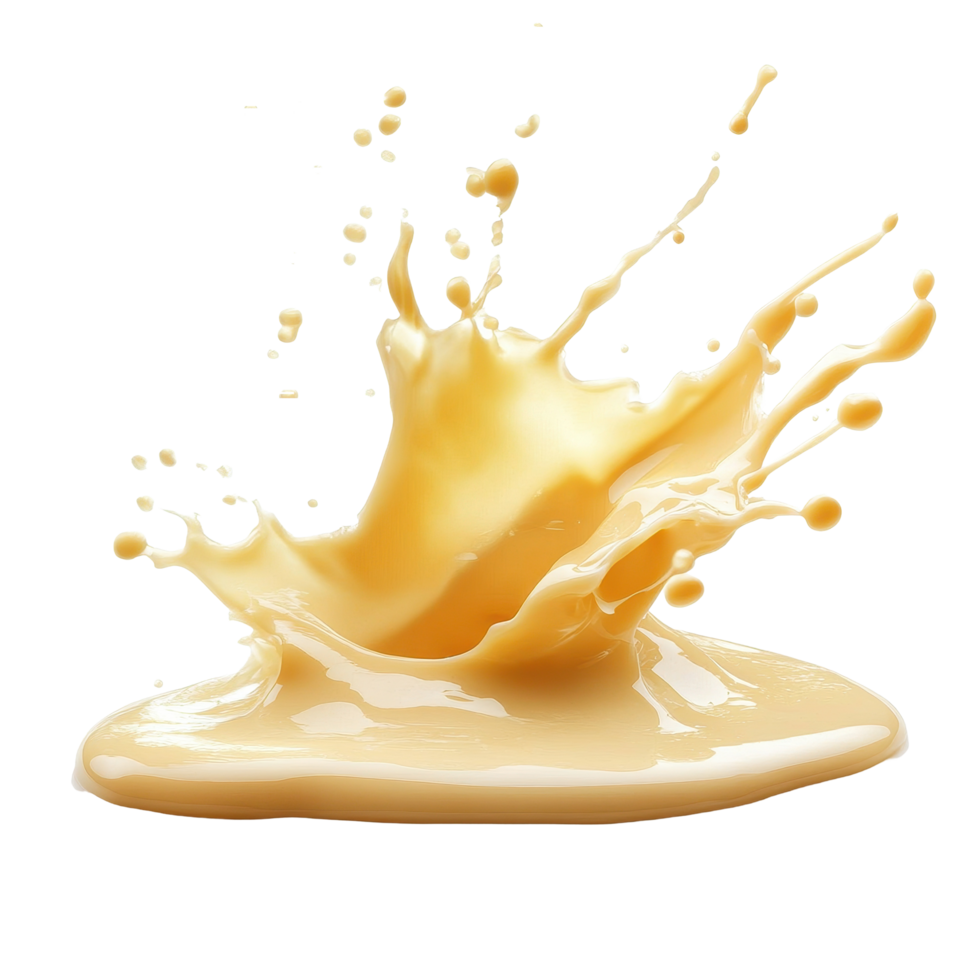 Melted cheese splashes energetically on a Transparent background creating dynamic textures and patterns, Splashing Melted Liquid Cheese On png