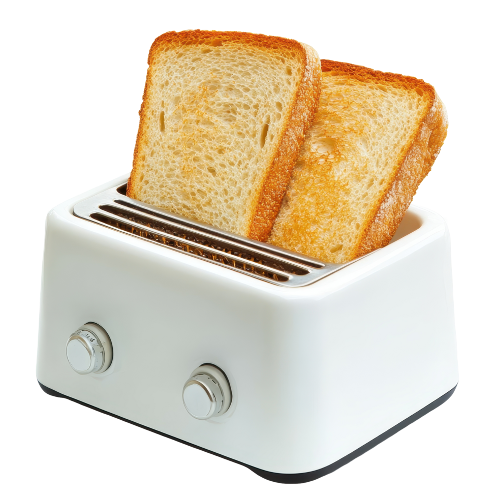 Toaster with toasted bread on a Transparent background for kitchen decor and breakfast ideas, toaster and bread, background png
