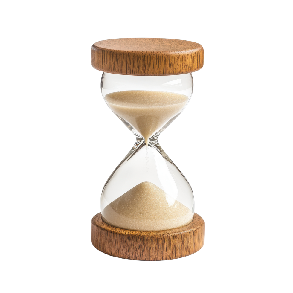 Classic hourglass with wooden accents isolated on a Transparent background for a timeless decor touch, sandglass backgroundisolated on background png