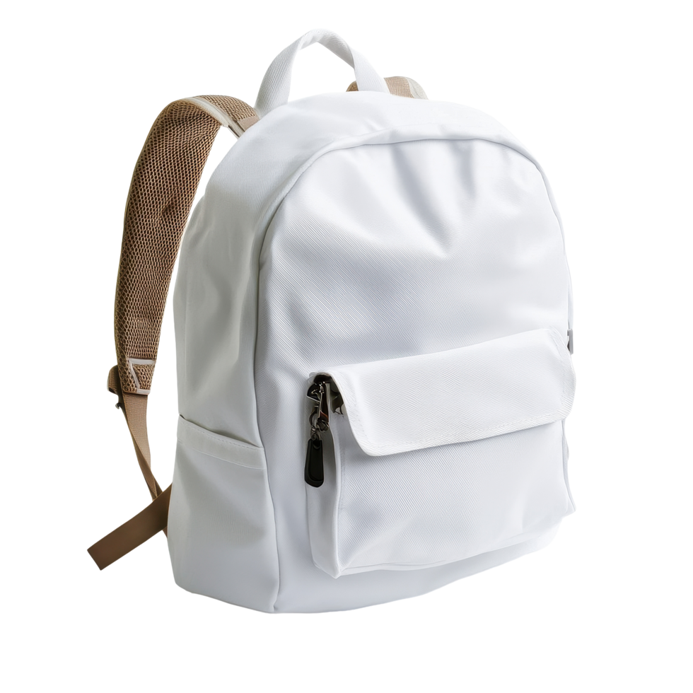 White backpack designed for travel and school use showcased on a clean background for easy viewing, white backpack for travel or school time on isolatedisolated on Transparent background png