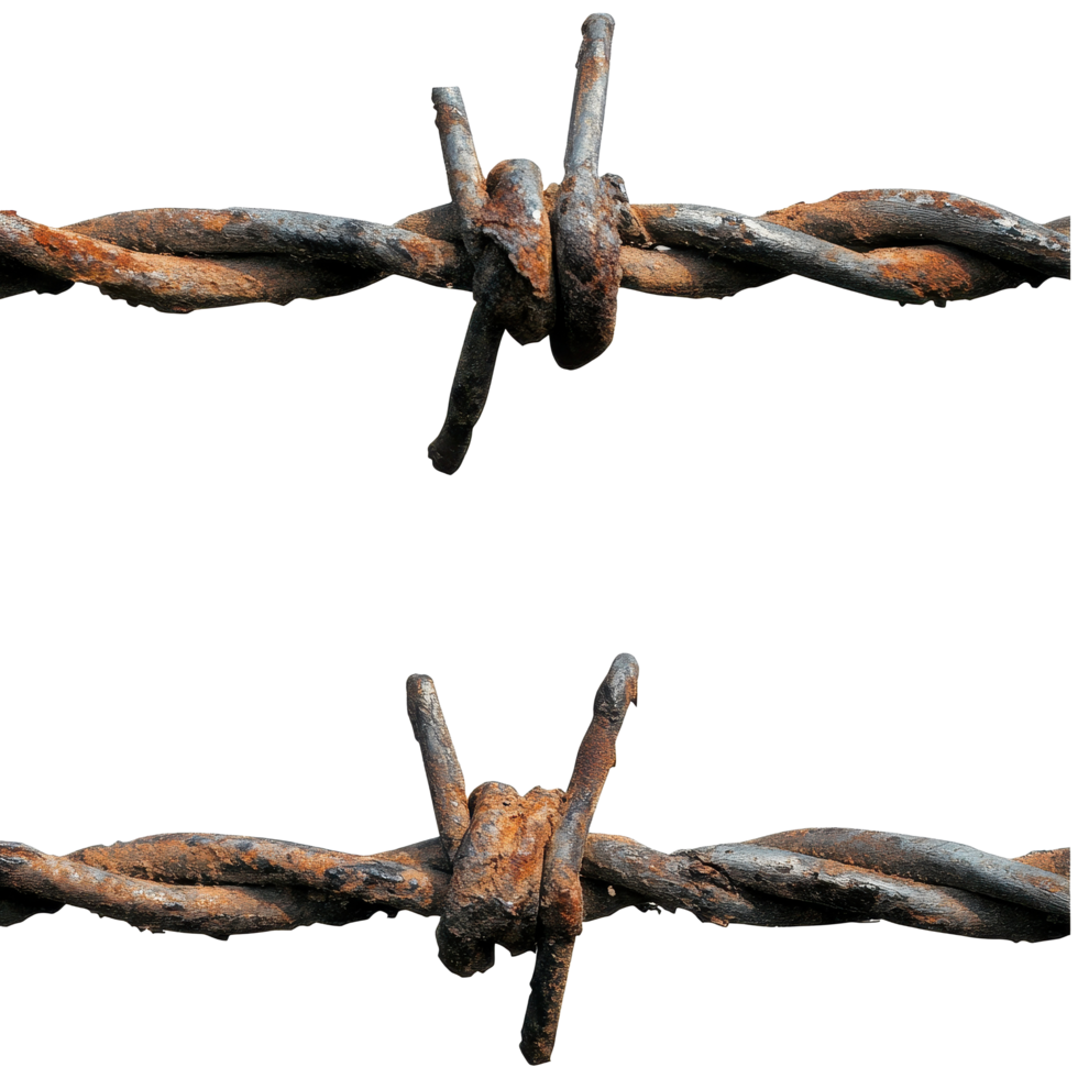 Rustic barbed wire against a Transparent background showcasing its weathered texture and design elements from nature, Rustic Barbed Wire on png
