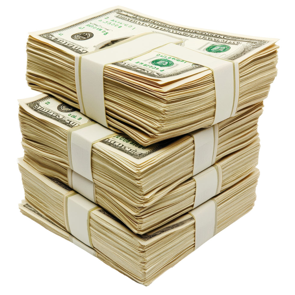 Stacks of money isolated on Transparent background showcasing financial abundance and investment potential, Stack Money isolated on png