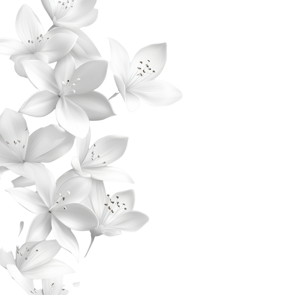 White floral arrangement on a plain background with delicate petals and soft shadows for artistic expression, Transparent background png
