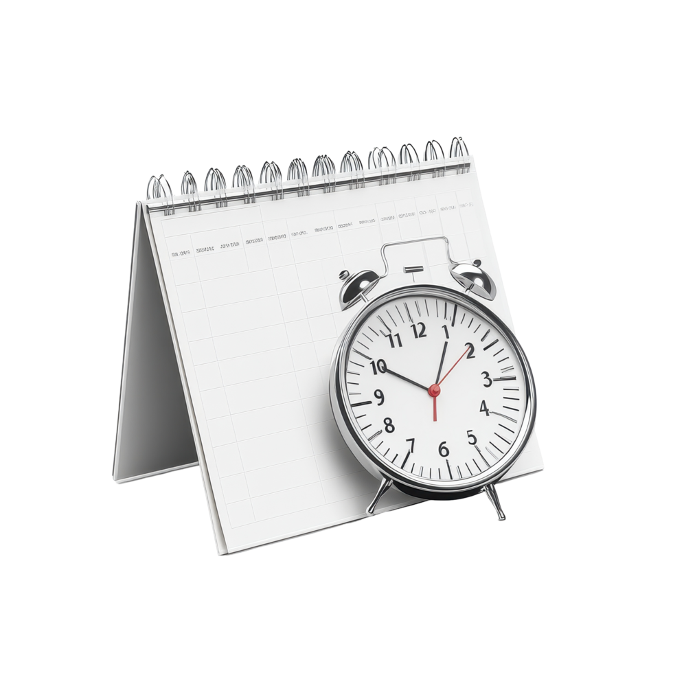Calendar and clock on a Transparent background for scheduling tasks and managing time effectively, background calendar and clockisolated on background png