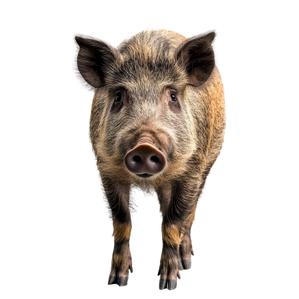 Wild boar standing confidently with bright Transparent background showcasing its natural features, Wild Boar Standing in Front White Background, background png
