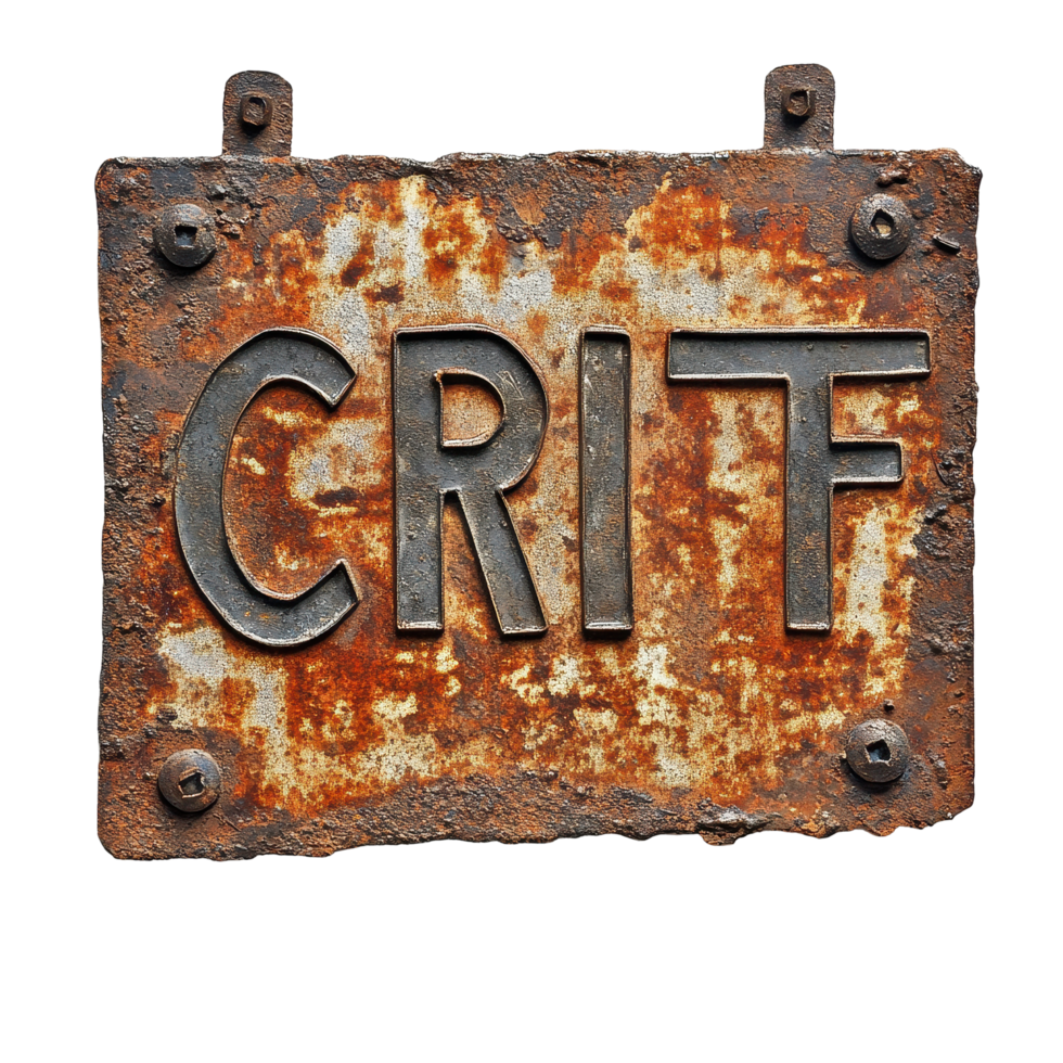Rusty sign displaying the word critic against a Transparent background, rusty sign with the word critic on it, background png
